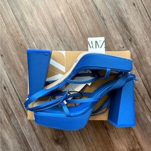 Zara Blue Platform Strappy Sandals
